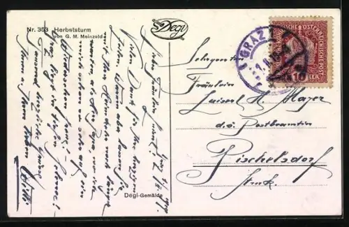 Künstler-AK Degi Nr. 353, Herbststurm am Waldrand