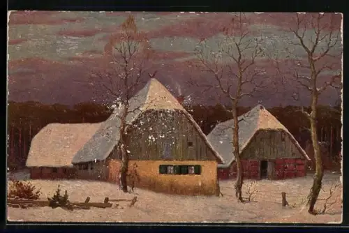 Ölgemälde-Imitations-AK Degi Nr. 1147: Idyllische Dorfansicht im Winter