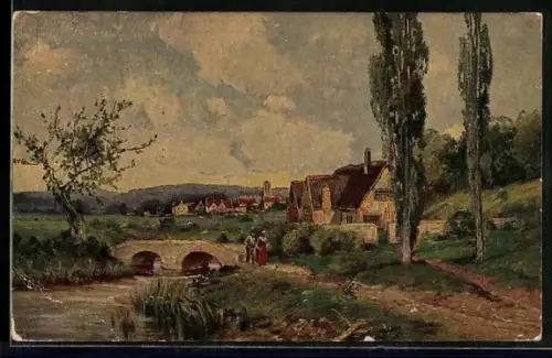 Künstler-AK Degi Nr. 363, Ortspartie am Main