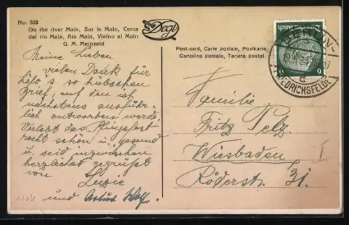 Künstler-AK Degi Nr. 363, Ortspartie am Main