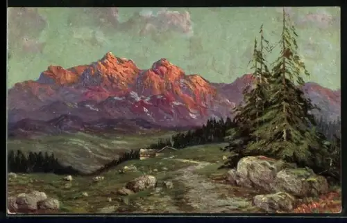 Künstler-AK Degi Nr. 1186: Abend im Hochgebirge