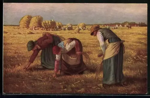 Ölgemälde-Imitations-AK Degi Nr. 1218: Aehrenleserinnen, Damen auf dem Feld, Millet