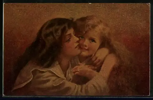 Ölgemälde-Imitations-AK Degi Nr. 514: Geschwister umarmen sich
