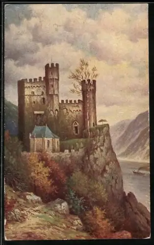 Ölgemälde-Imitations-AK Degi Nr. 1261: Schloss Rheinstein und der Rhein