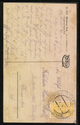 Künstler-AK A. Kjellberg-Juel: Die moderne Eva, Nacktes Kind mit Teddy vor Spiegel