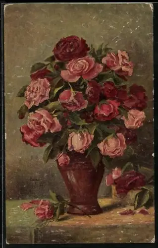 Ölgemälde-Imitations-AK Degi Nr. 1029: Rote und rosa Rosen