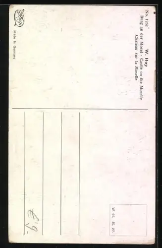 Ölgemälde-Imitations-Künstler-AK Degi Nr. 1262: W. Hoy, Burg an der Mosel