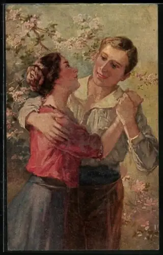 Künstler-AK Degi Nr. 1111: Junge Herzen, ein Paar in liebevoller Umarmung