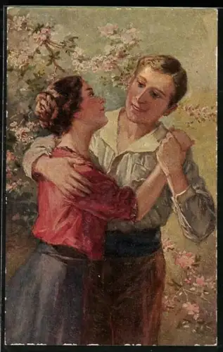 Künstler-AK Degi Nr. 1111: Junge Herzen, ein Paar in liebevoller Umarmung