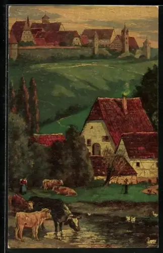 Ölgemälde-Imitations-AK Degi Nr. 417: Blick von der Herrenmühle Rothenburg o. Th., von Philipp Zeitner