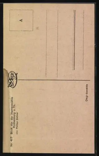 Ölgemälde-Imitations-AK Degi Nr. 417: Blick von der Herrenmühle Rothenburg o. Th., von Philipp Zeitner