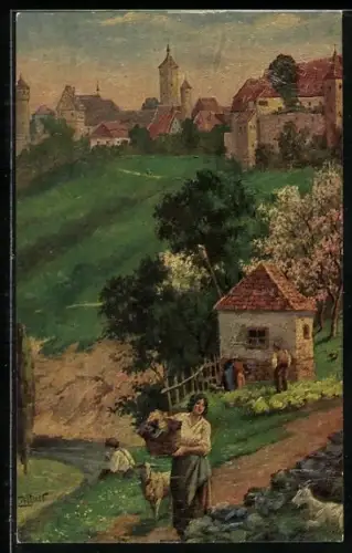 Ölgemälde-Imitations-AK Degi Nr. 413: Rothenburg o. T., Blick von der alten Burg