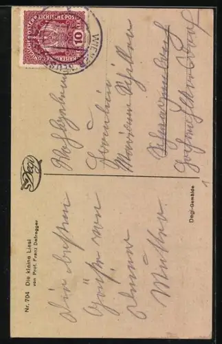 Künstler-AK Degi Nr.704: Die kleine Liesl - Mädchen mit ihrer Spielzeugpuppe im Arm