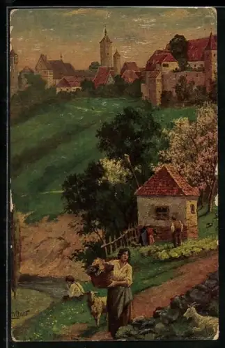 Ölgemälde-Imitations-AK Degi Nr. 413: Rothenburg o. T., Blick von der alten Burg