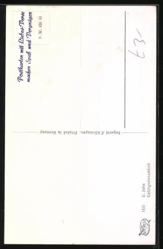 Künstler-AK Winand Elsmann-Verlag Nr. 1437, Almhütte in Gebirgslandschaft