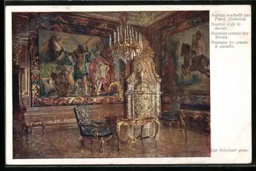 Künstler-AK Brüder Kohn (B.K.W.I) Nr. 2497: Neptun erschafft das Pferd abgebildet auf einem Gobelin