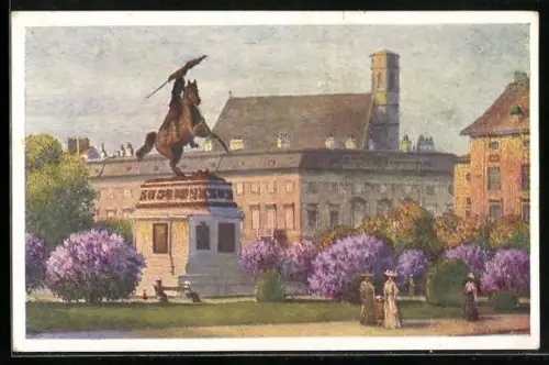 Künstler-AK Wien, Heldenplatz mit Erzherzog Karl-Denkmal