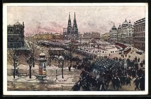 Künstler-AK Wien, Maximilianplatz mit Votivkirche