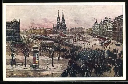 Künstler-AK Wien, Maximilianplatz mit Votivkirche