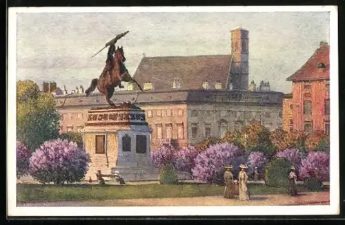 Künstler-AK Wien, Heldenplatz mit Erzherzog Karl-Denkmal
