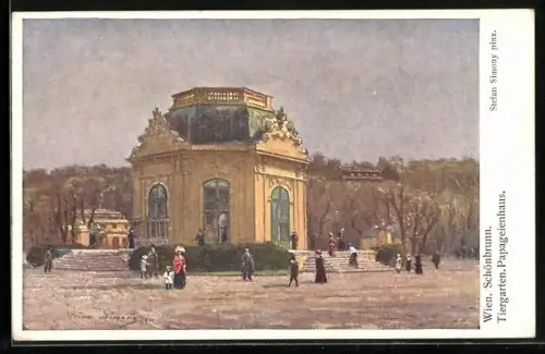 Künstler-AK Wien-Schönbrunn, Papageienhaus im Tiergarten