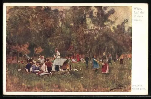 Künstler-AK Wien, Auf der Praterwiese von Joh. Nep.