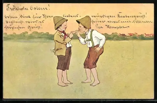 Künstler-AK Brüder Kohn (B.K.W.I) Nr. 763-3: Jungen rauchen Zigaretten