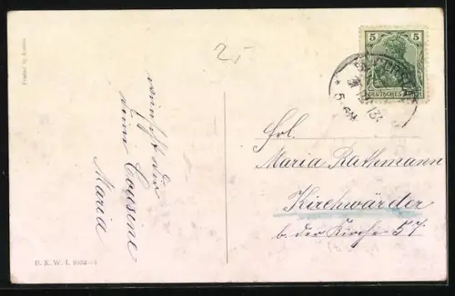 Künstler-AK Brüder Kohn (B.K.W.I) Nr. 2934-1: Paar zum neuen Jahr im Fenster