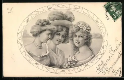 Künstler-AK Brüder Kohn (B.K.W.I) Nr. 449-6: Junge Damen mit reizendem Lächeln im Passepartout-Rahmen