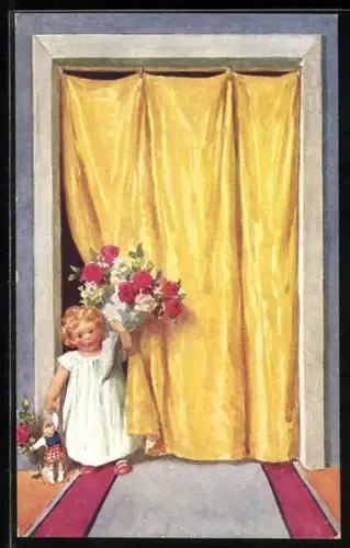 Künstler-AK Brüder Kohn (B.K.W.I) Nr. 204-2: Kind mit Puppe und Blumen