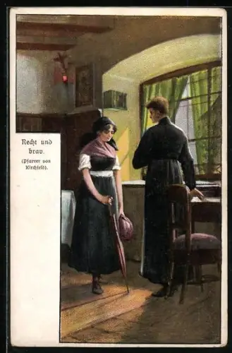 Künstler-AK Brüder Kohn (B.K.W.I) Nr. 938-4: Recht und brav, Mädchen, Pfarrer von Kirchfeld