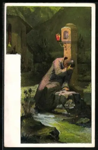 Künstler-AK Brüder Kohn (B.K.W.I) Nr. 938-3: Verzweifelter vor einem Bildstock