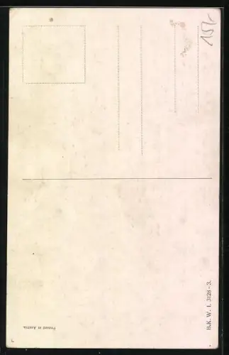 AK Frau hält ein Tablett auf dem ein Topf steht, in dem Amor tanzt