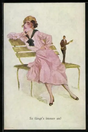 Künstler-AK Brüder Kohn (B.K.W.I) Nr. 136/1: So fängts immer an!