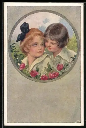 Künstler-AK Brüder Kohn (B.K.W.I) Nr. 309-1: Junges Paar mit Rosen