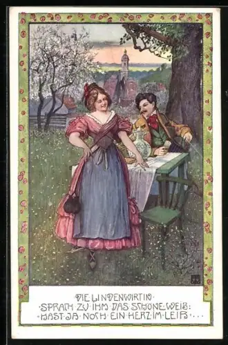 Künstler-AK T.Welzl: Die Lindenwirtin Sprach zu ihm das schöne Weib: Hast ja noch ein Herz im Leib`