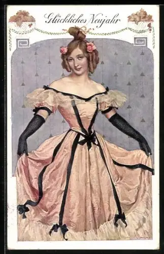 Künstler-AK Brüder Kohn (B.K.W.I) Nr.: 996-5, Mädchen im Biedermeier-Kleid