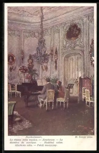 Künstler-AK Brüder Kohn (B.K.W.I) Nr. 1194: Tomec: Musikzimmer, Klavierspieler