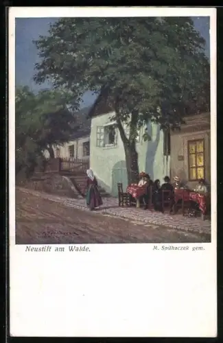 Künstler-AK Wien, Neustift am Walde, Partie am Abend