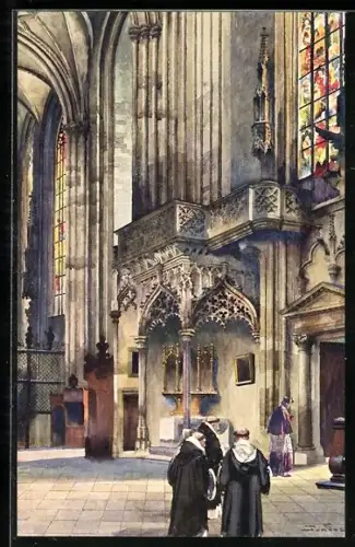 Künstler-AK Wien, Stephanskirche, Leopoldialtar mit Eingang zur grossen Sakristei, Innenansicht