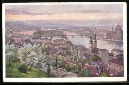 Künstler-AK Brüder Kohn (B.K.W.I) Nr. 280/5: Budapest, Blick auf die Margarethen-Insel