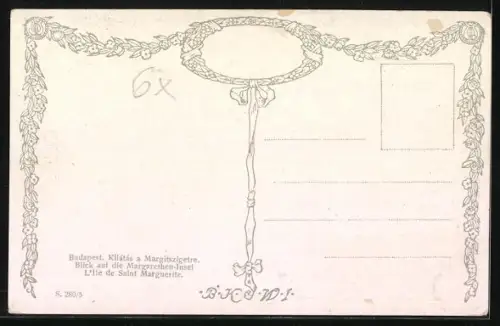 Künstler-AK Brüder Kohn (B.K.W.I) Nr. 280/5: Budapest, Blick auf die Margarethen-Insel
