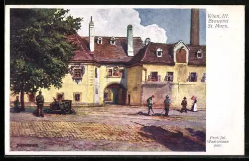 Künstler-AK Wien, Brauerei St. Marx mit Leuten