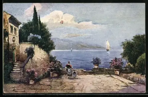Künstler-AK Brüder Kohn (B.K.W.I) Nr. 772-4: Terrasse mit Wasserblick