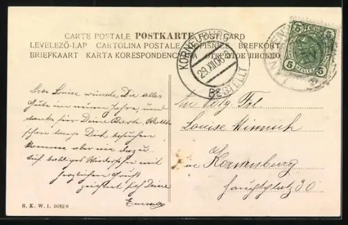 Künstler-AK Brüder Kohn (B.K.W.I) Nr. 2682/6: Häuser im Schnee, Vase mit Holland-Motiv, Neujahrsgruss