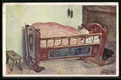 Künstler-AK Brüder Kohn (B.K.W.I): Kleinkind im Bettchen