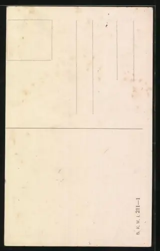 Künstler-AK Brüder Kohn (B.K.W.I) Nr. 211-1: Junges Mädchen auf einer Wiese mit Blumenstrauss