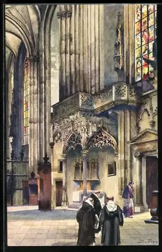 Künstler-AK Wien, Stephanskirche, Leopoldialtar mit Eingang zur grossen Sakristei, Innenansicht