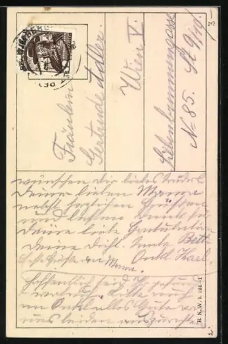 Künstler-AK Brüder Kohn (B.K.W.I) Nr. 124-1: Soldat küsst seine Geliebte