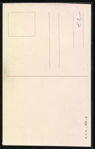 Künstler-AK Brüder Kohn (B.K.W.I) Nr. 203-3: Kind steht an einem geöffneten Fenster mit zwei Blumenvasen
